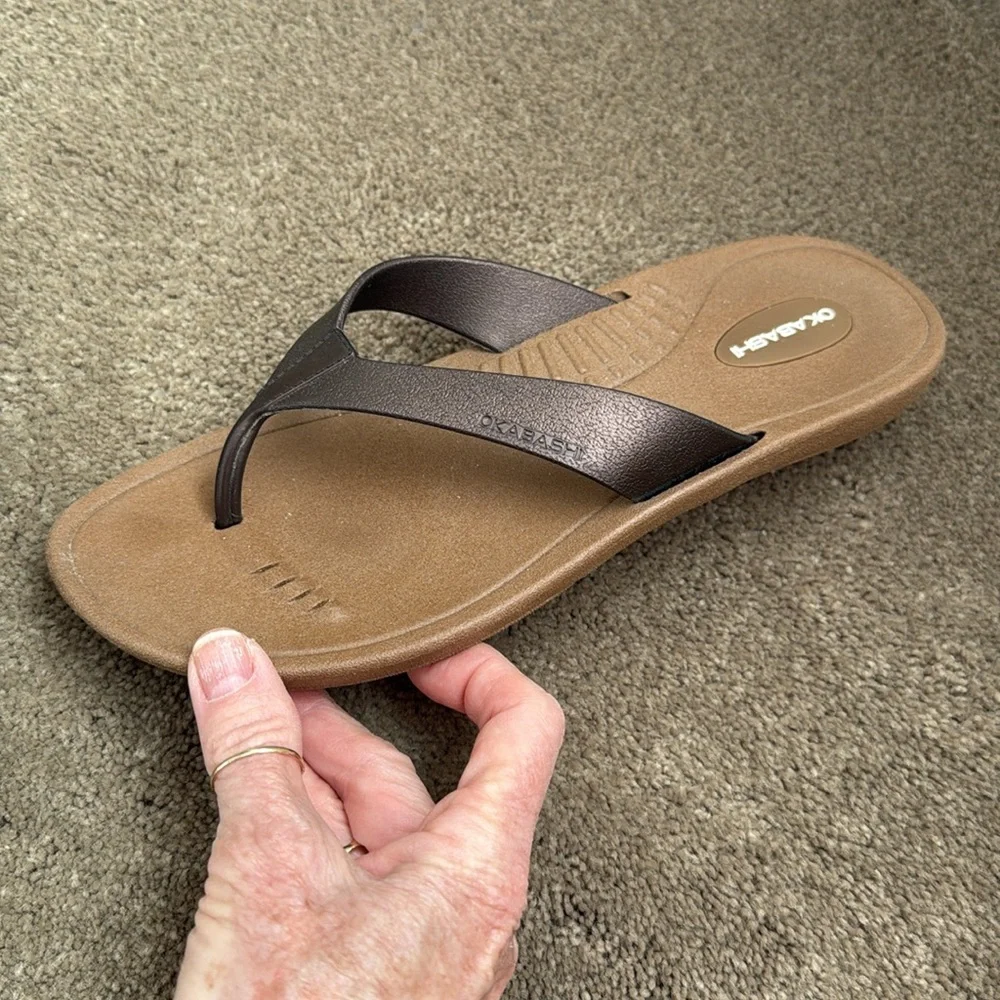 Okabashi Brown and Tan Flip Flops